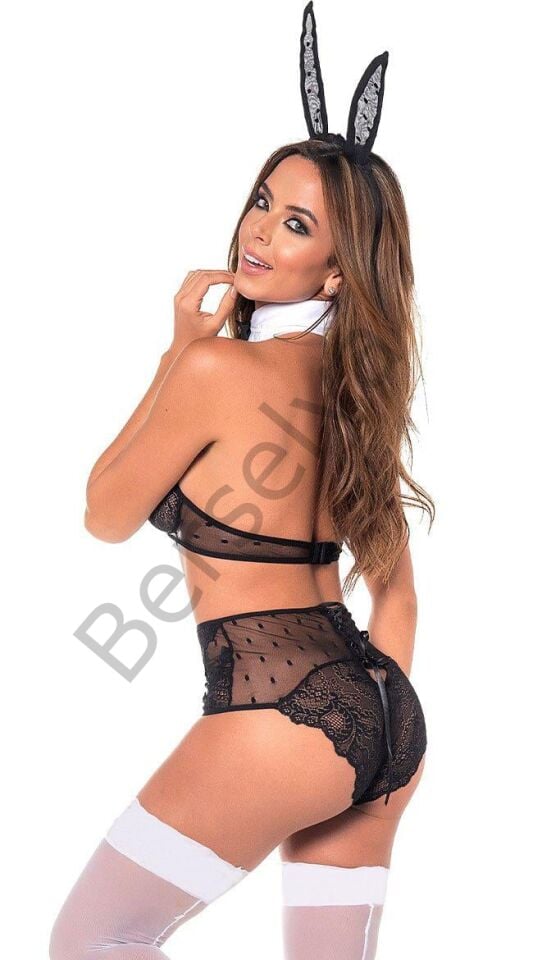 Yüksek Bel Dantel İşlemeli Fantezi Tavşan Kostümü