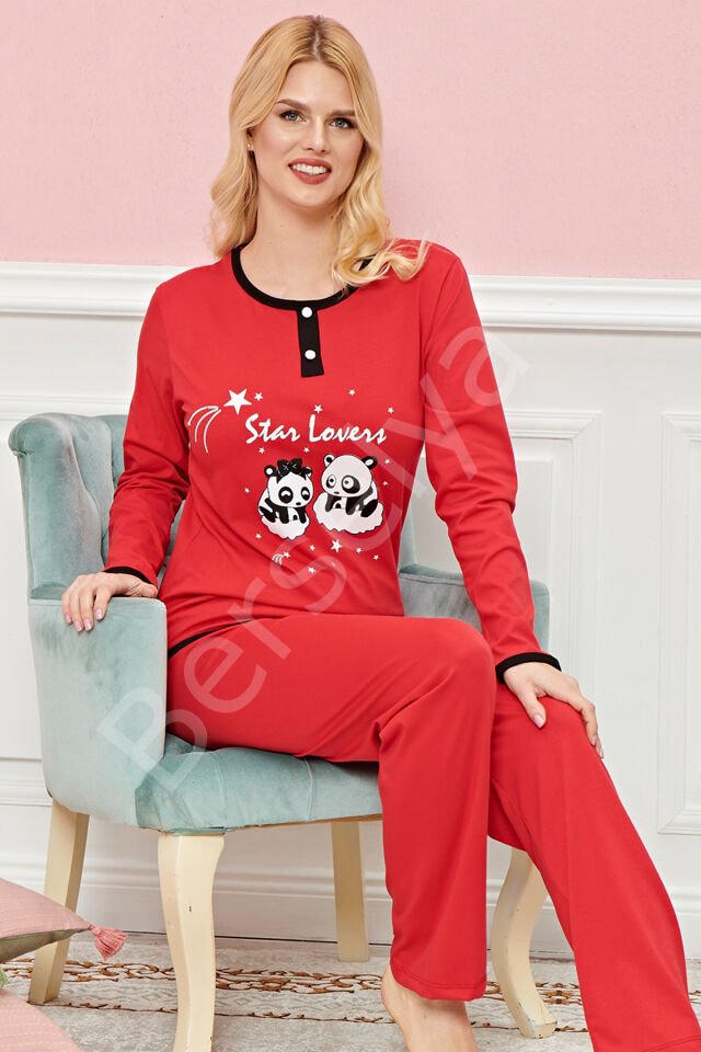 Bayan Uzun Kollu Pijama Takımı Model No 7576