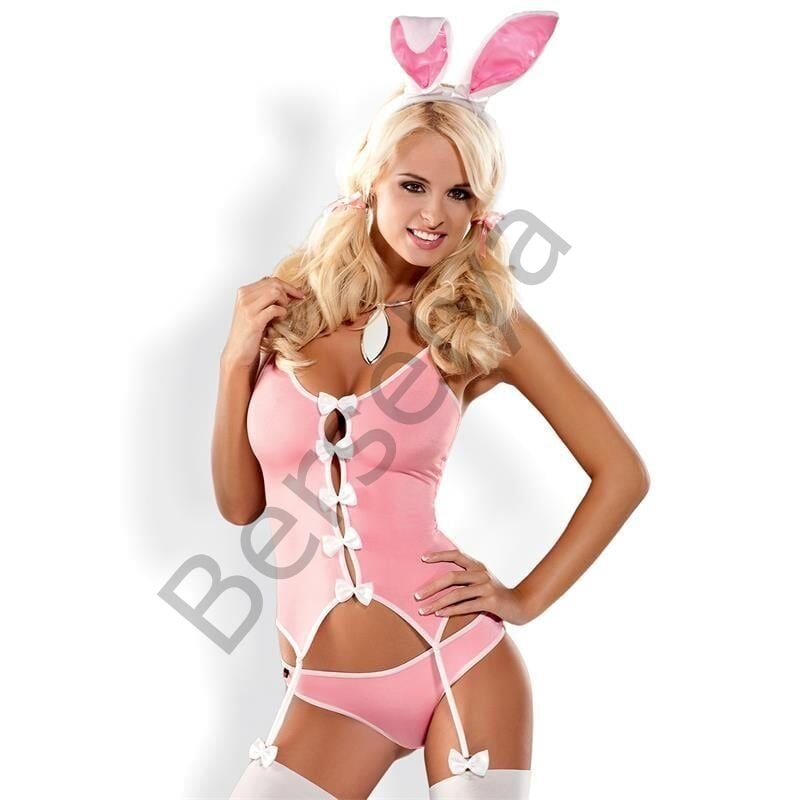 Pembe Fantezi Jartiyerli Tavşan Kız Kostümü