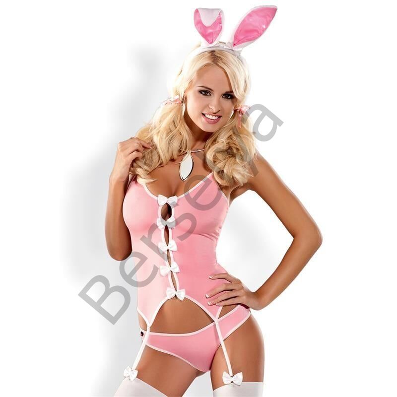 Pembe Fantezi Jartiyerli Tavşan Kız Kostümü