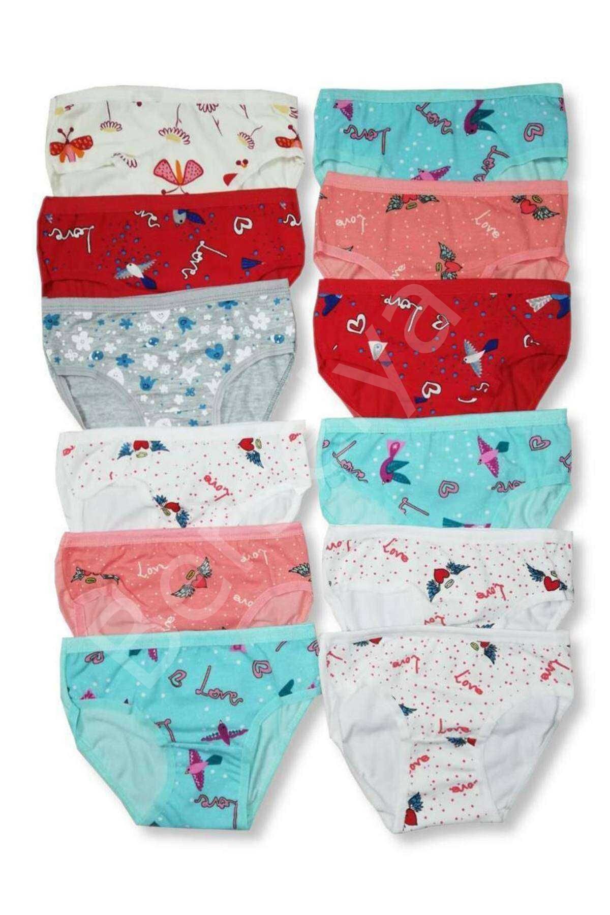 12 Adet Kız Çocuk Desenli Slip Külot 5-6 YAŞ