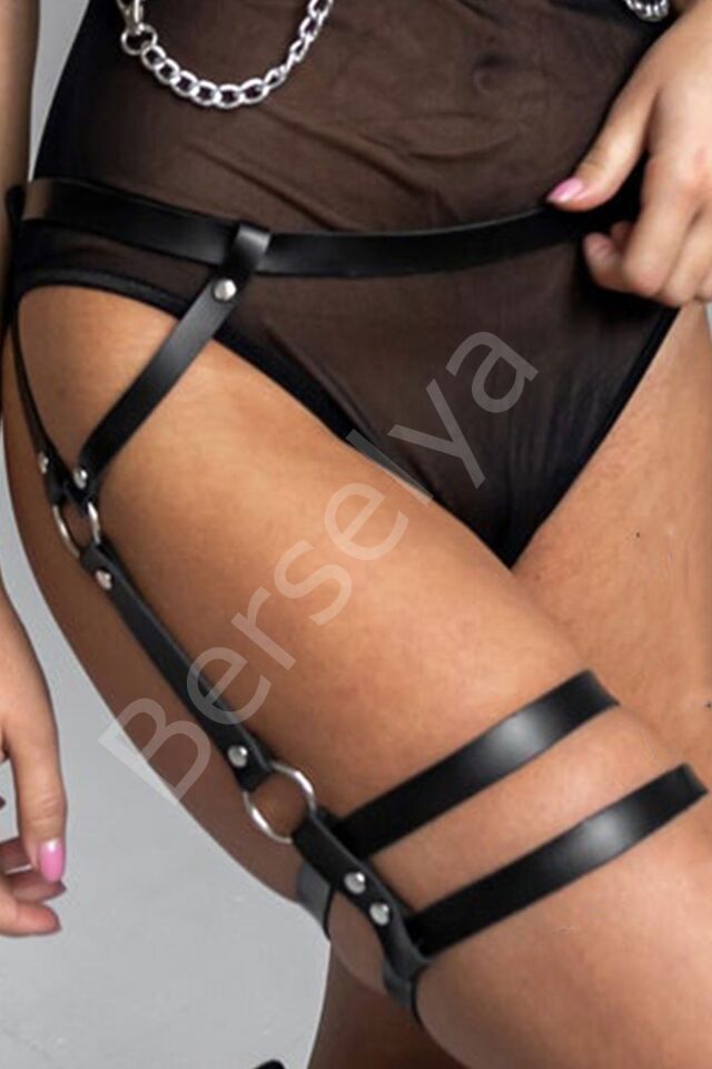 Siyah Deri Jartiyer Fantazi Harness 1009