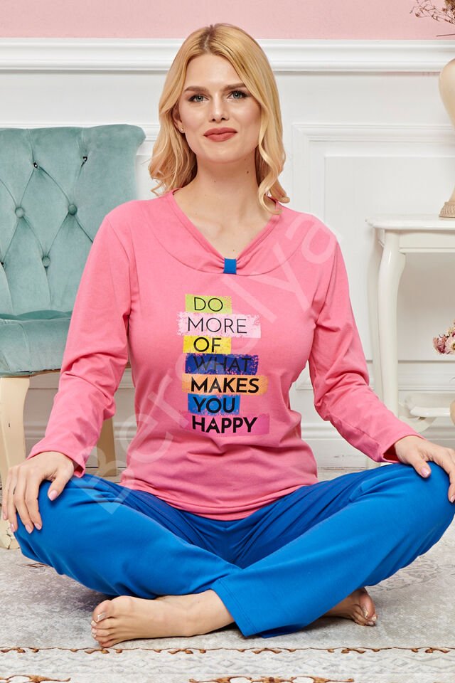 Bayan Uzun Kollu Pijama Takımı Model No 7598