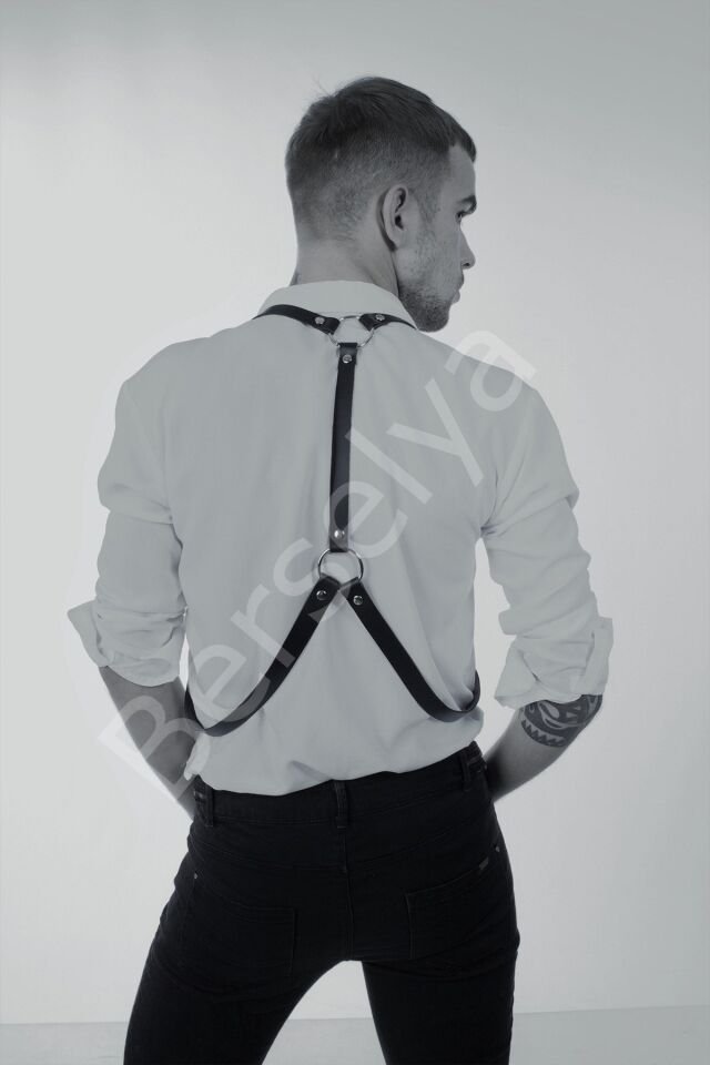 Siyah Erkek  Deri Pantolon Askısı Fantazi Harness 1022
