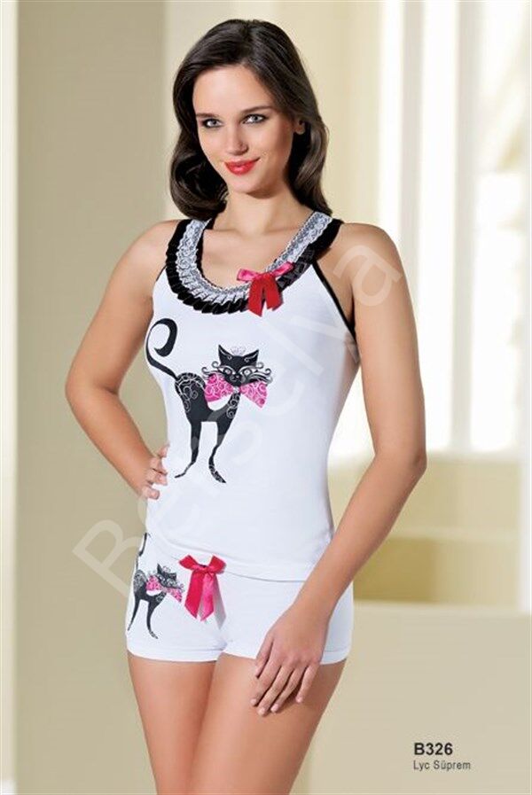 Kedi Baskılı Sporcu Şortlu Takım B326