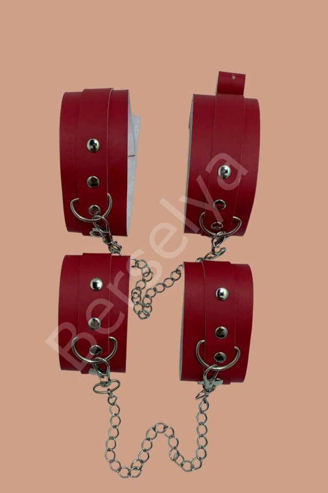 Kırmızı Kol Bacak Deri Kelepce Set  800210