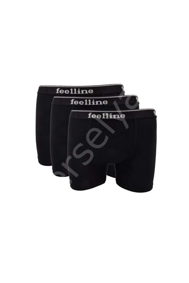 3 Adet Feelline Siyah Pamuklu Doğal Likralı Erkek  Boxer