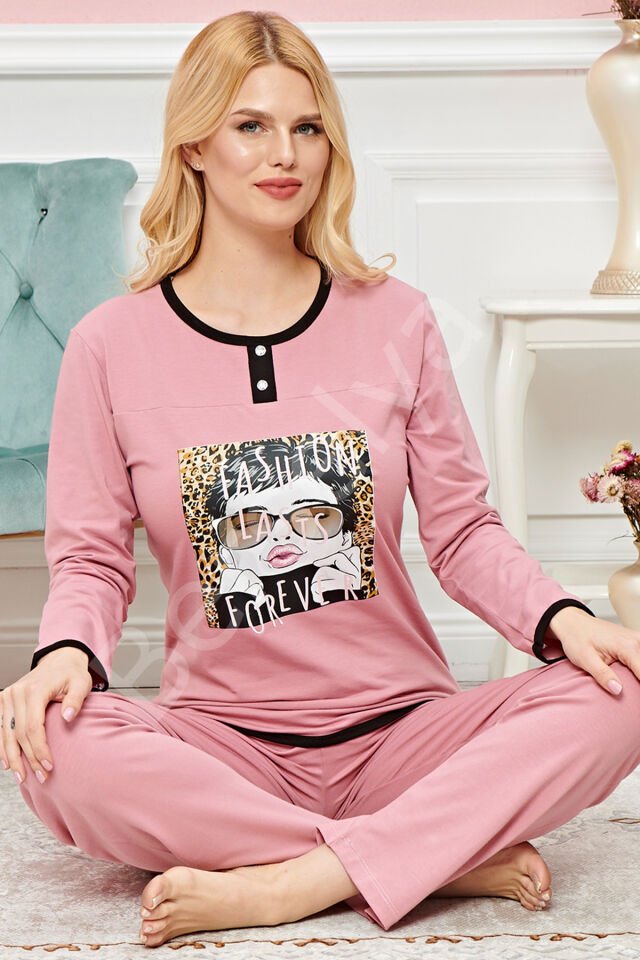 Bayan Uzun Kollu Pijama Takımı Model No 7616