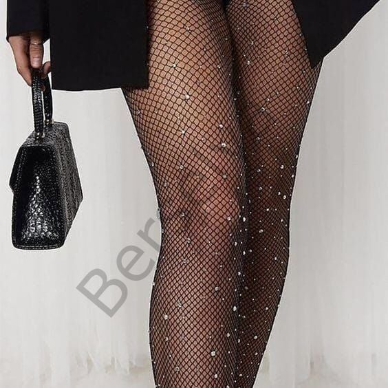 Siyah File Taşlı Çorap