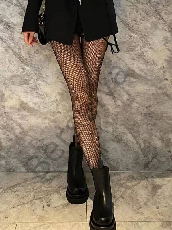 Siyah File Taşlı Çorap