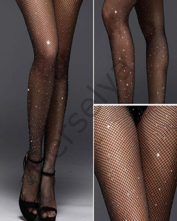 Siyah File Taşlı Çorap