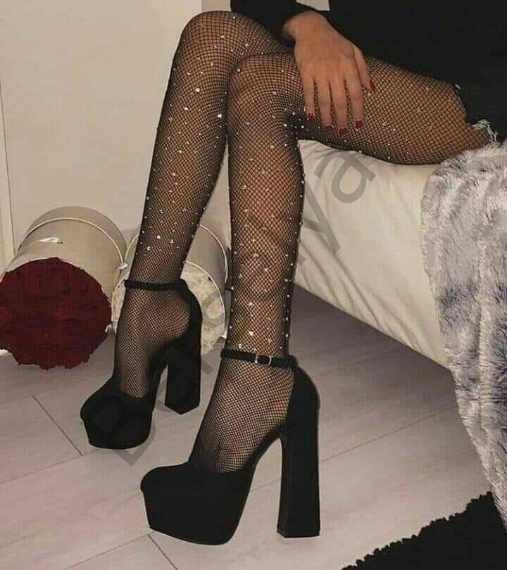 Siyah File Taşlı Çorap