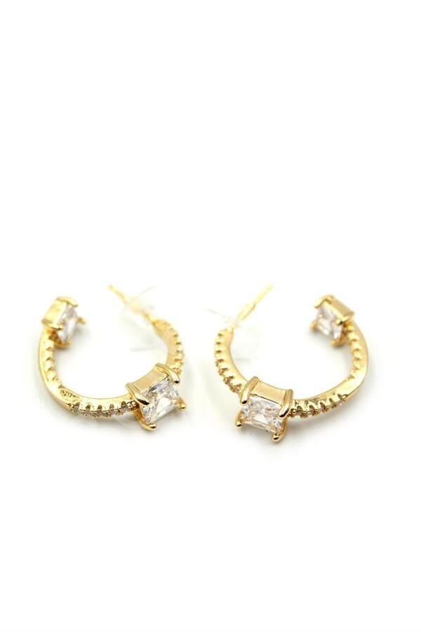 Taşlı Halka Küpe - Altın