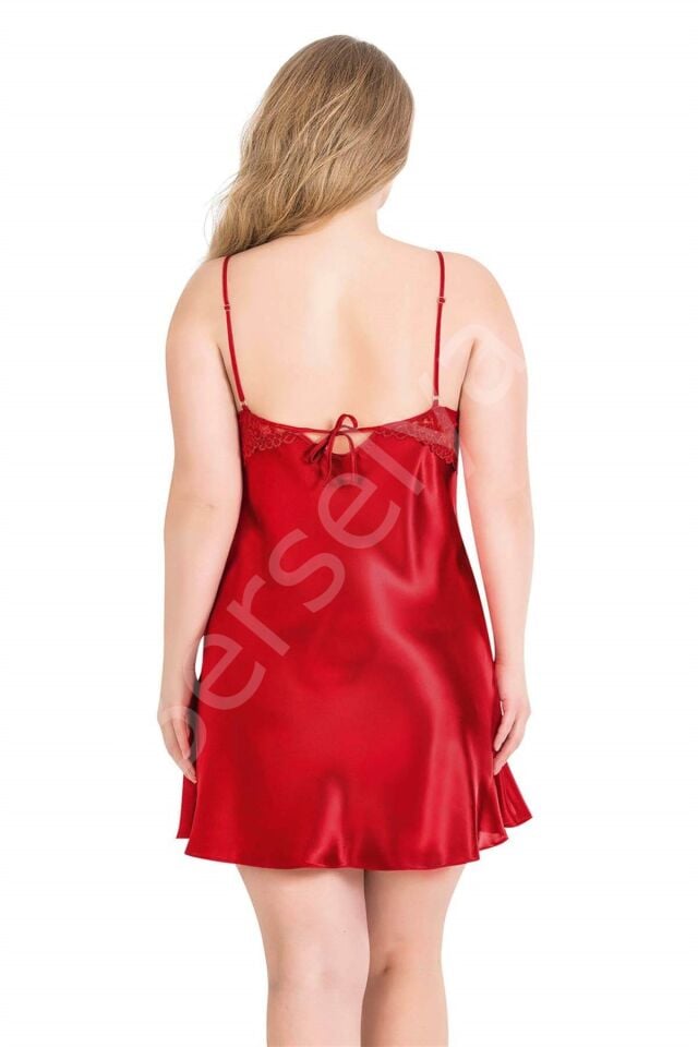 Büyük Beden Kırmızı Kısa İkili Saten Sabahlık Gecelik Takımı