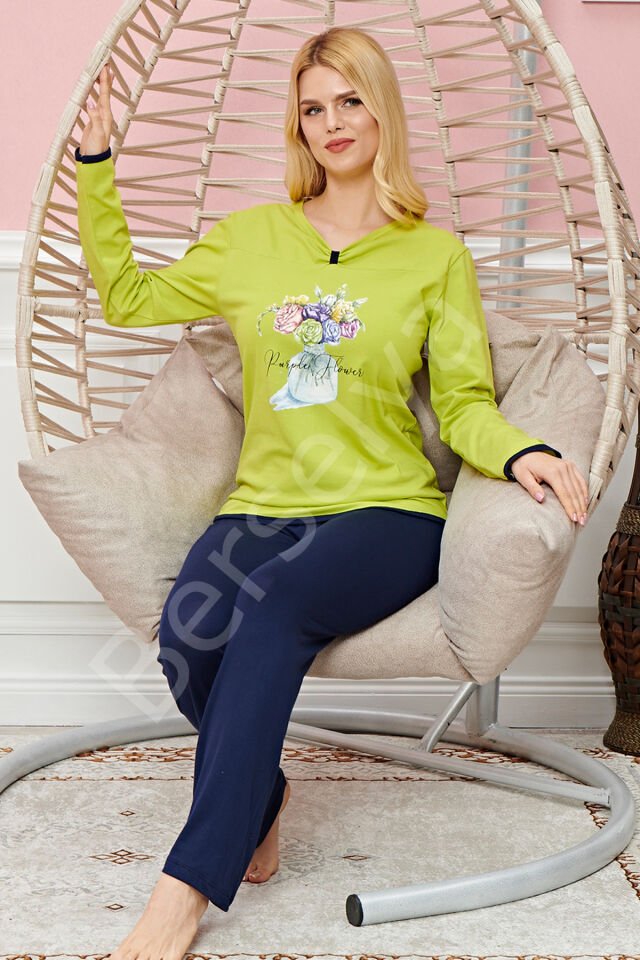 Bayan Uzun Kollu Pijama Takımı Model No 7573