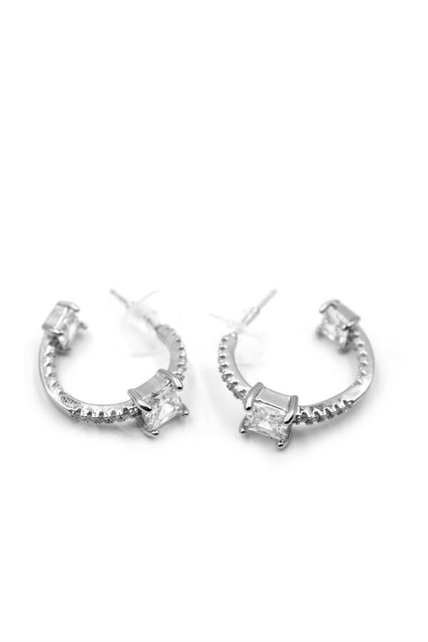 Taşlı Halka Küpe - Gümüş