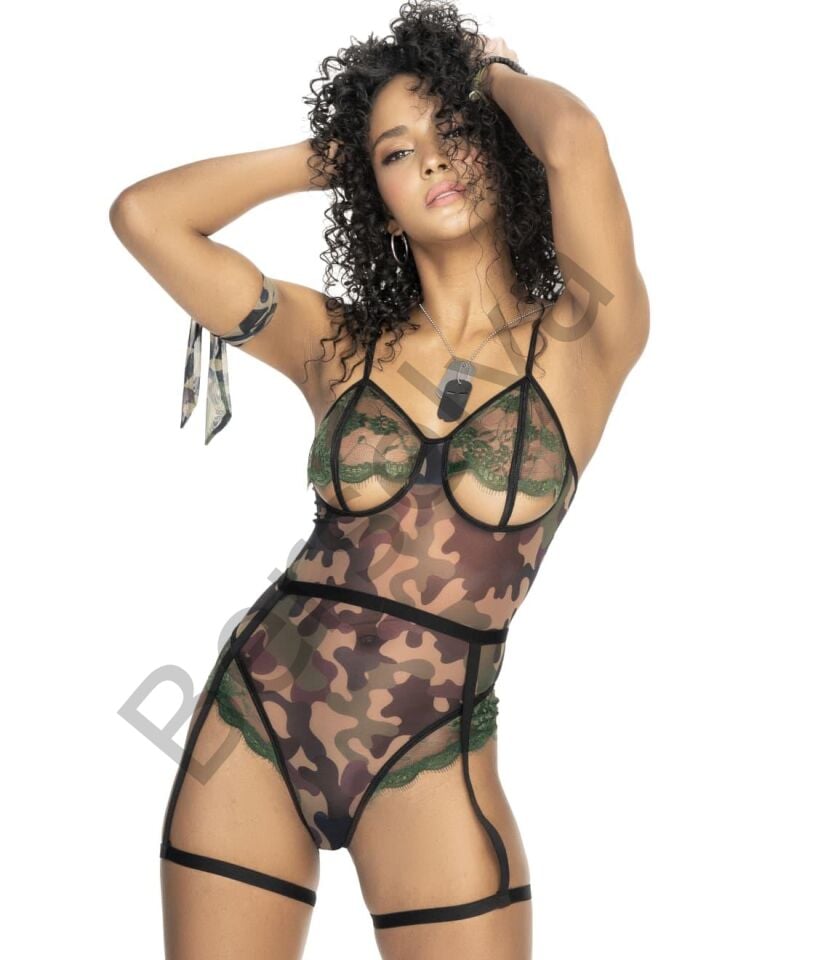 Dantel İşlemeli Fantezi Body Asker Kostümü