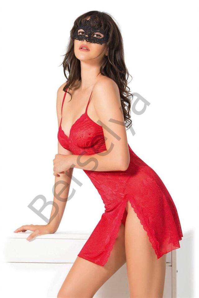 Kırmızı Kısa Jakarlı Gecelik