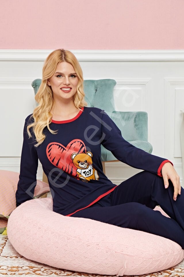 Bayan Uzun Kollu Pijama Takımı Model No 7600