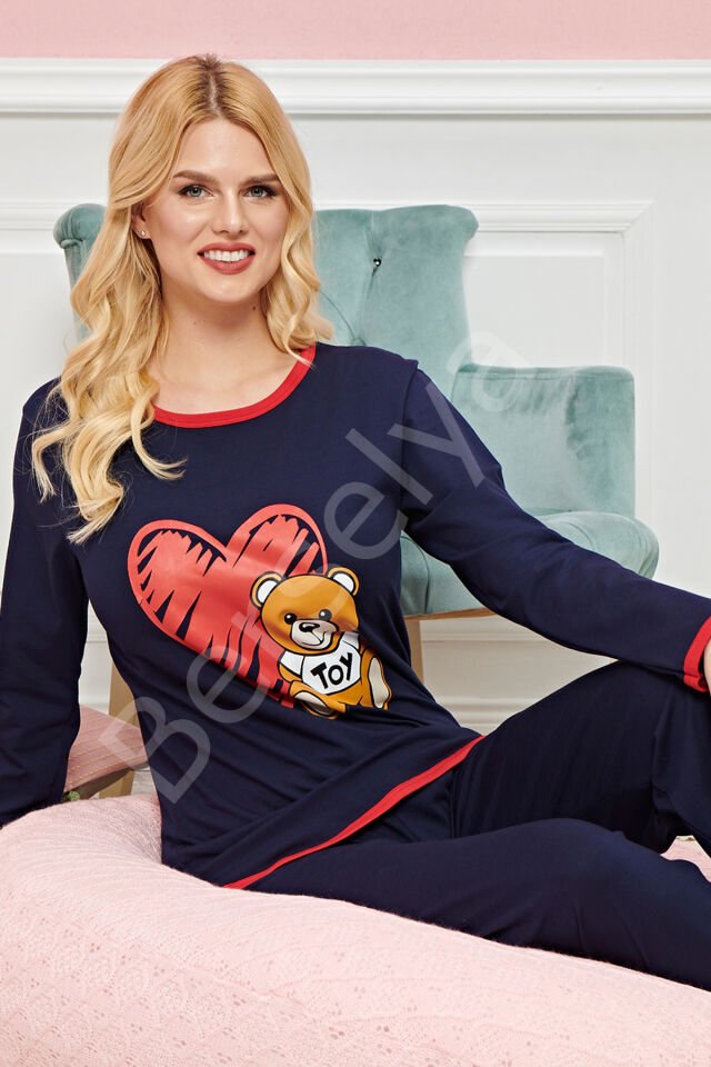 Bayan Uzun Kollu Pijama Takımı Model No 7600