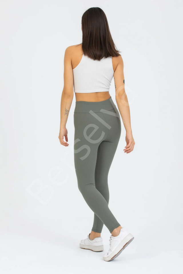 Haki Yüksek Bel Fitilli Tayt 0608