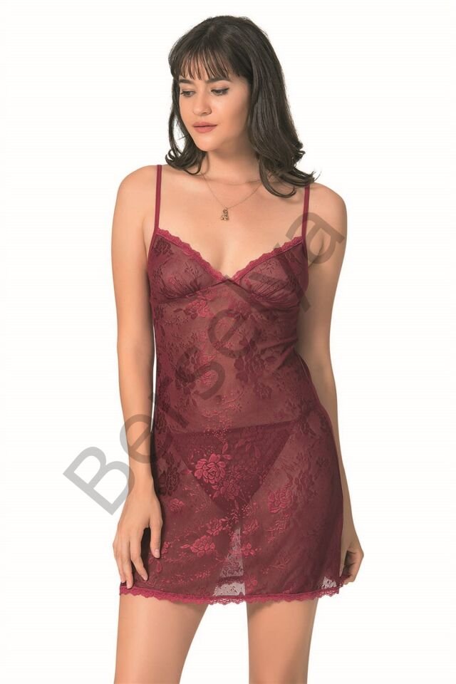 Bordo Kısa Jakarlı Gecelik