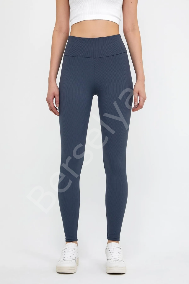 Lacivert Yüksek Bel Fitilli Tayt 0608