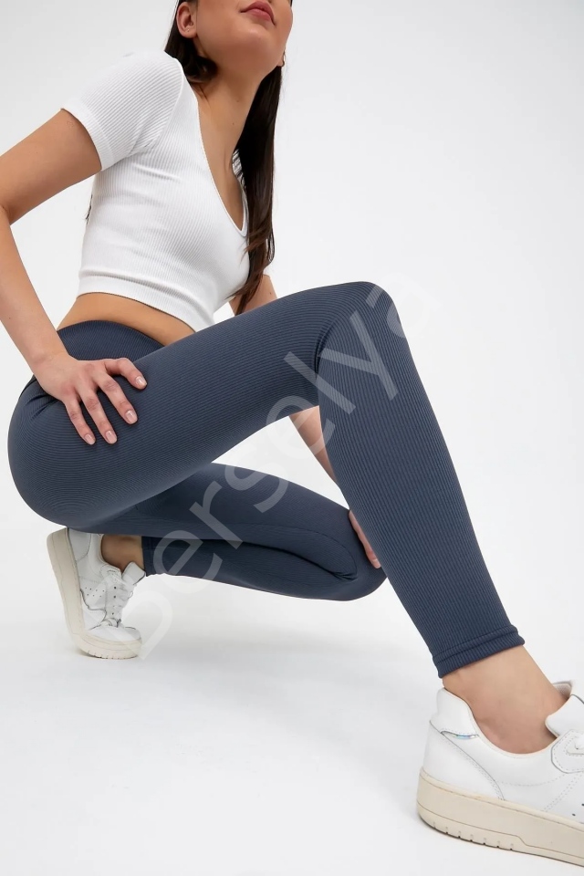 Lacivert Yüksek Bel Fitilli Tayt 0608