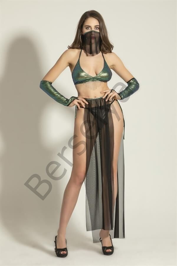 Fantezi Dansöz Kostümü Siyah/yeşil (brf6456)