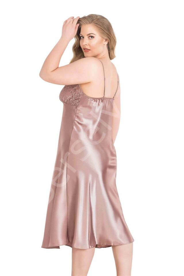 Büyük Beden Vizon Uzun Saten Gecelik