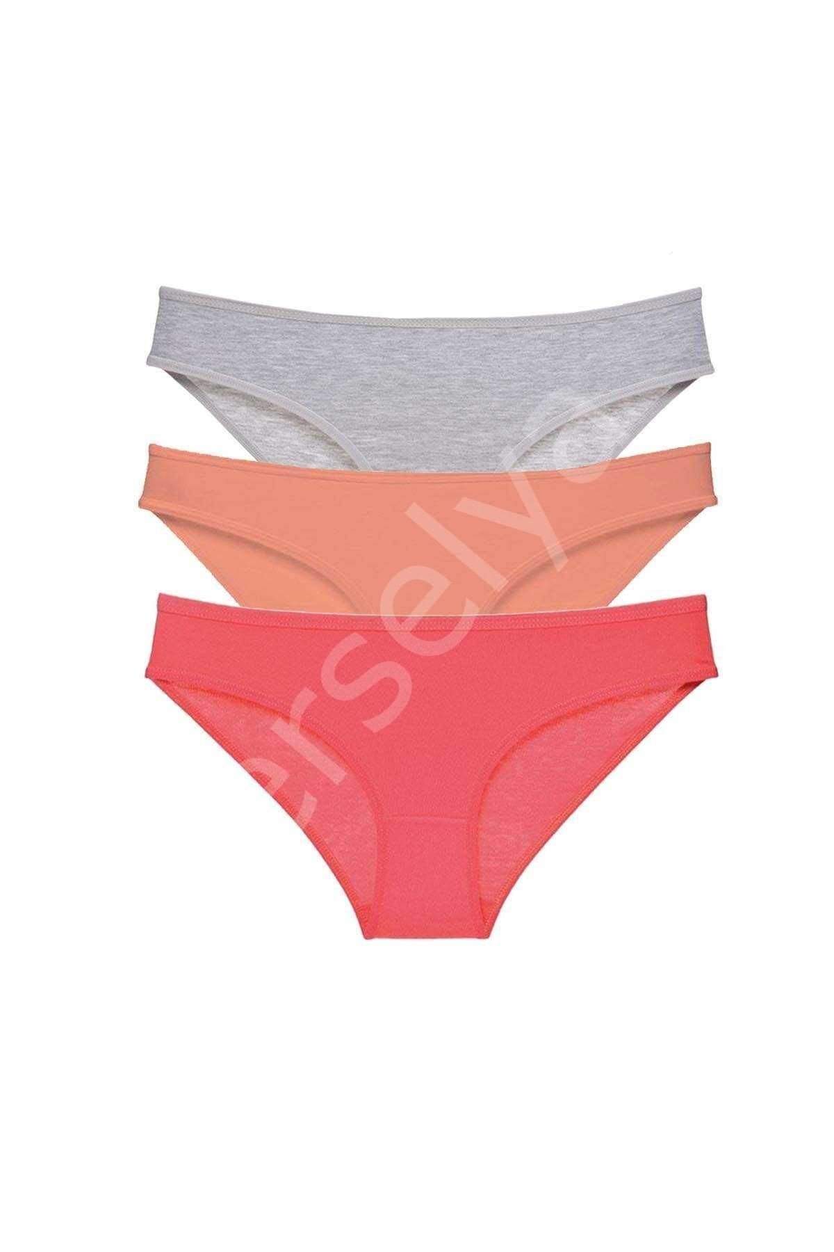 3 adet Süper Eko Set Likralı Kadın Slip Külot Gri Pudra Fuşya M