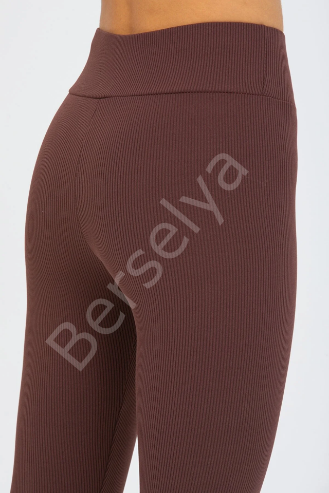 Kahverengi Yüksek Bel Fitilli Tayt 0608