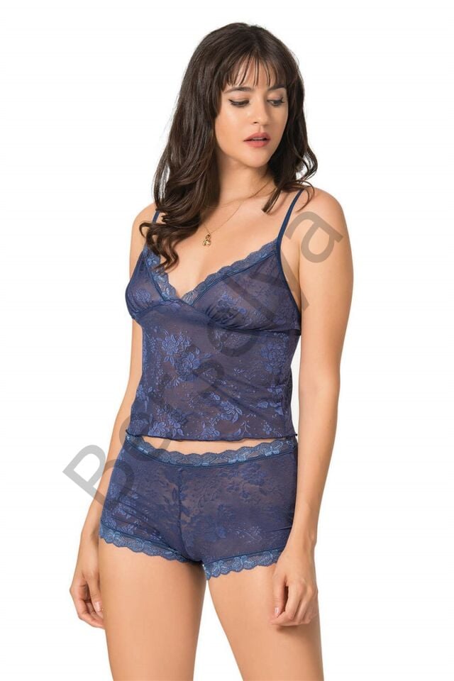 Lacivert Jakarlı Babydoll Şort Takımı