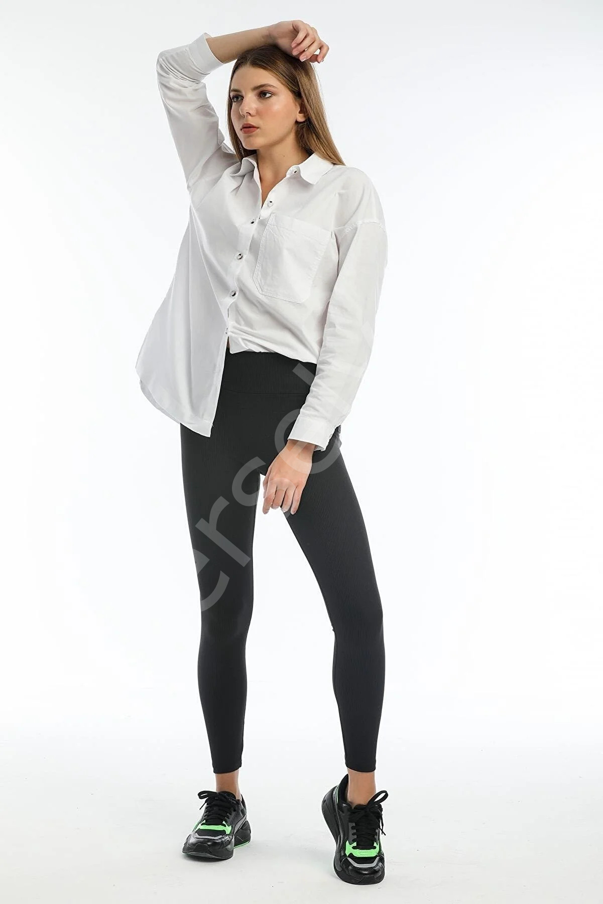 Siyah Yüksek Bel Fitilli Tayt 0608