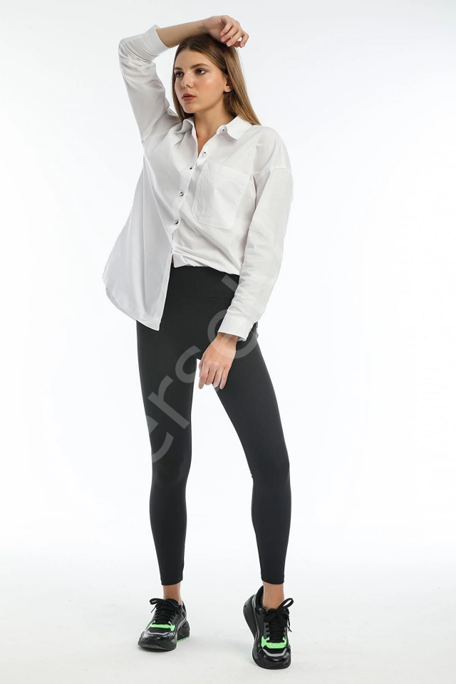 Siyah Yüksek Bel Fitilli Tayt 0608