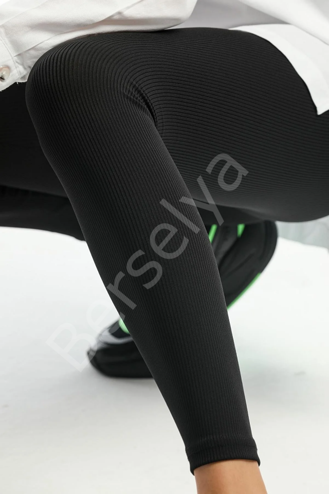 Siyah Yüksek Bel Fitilli Tayt 0608