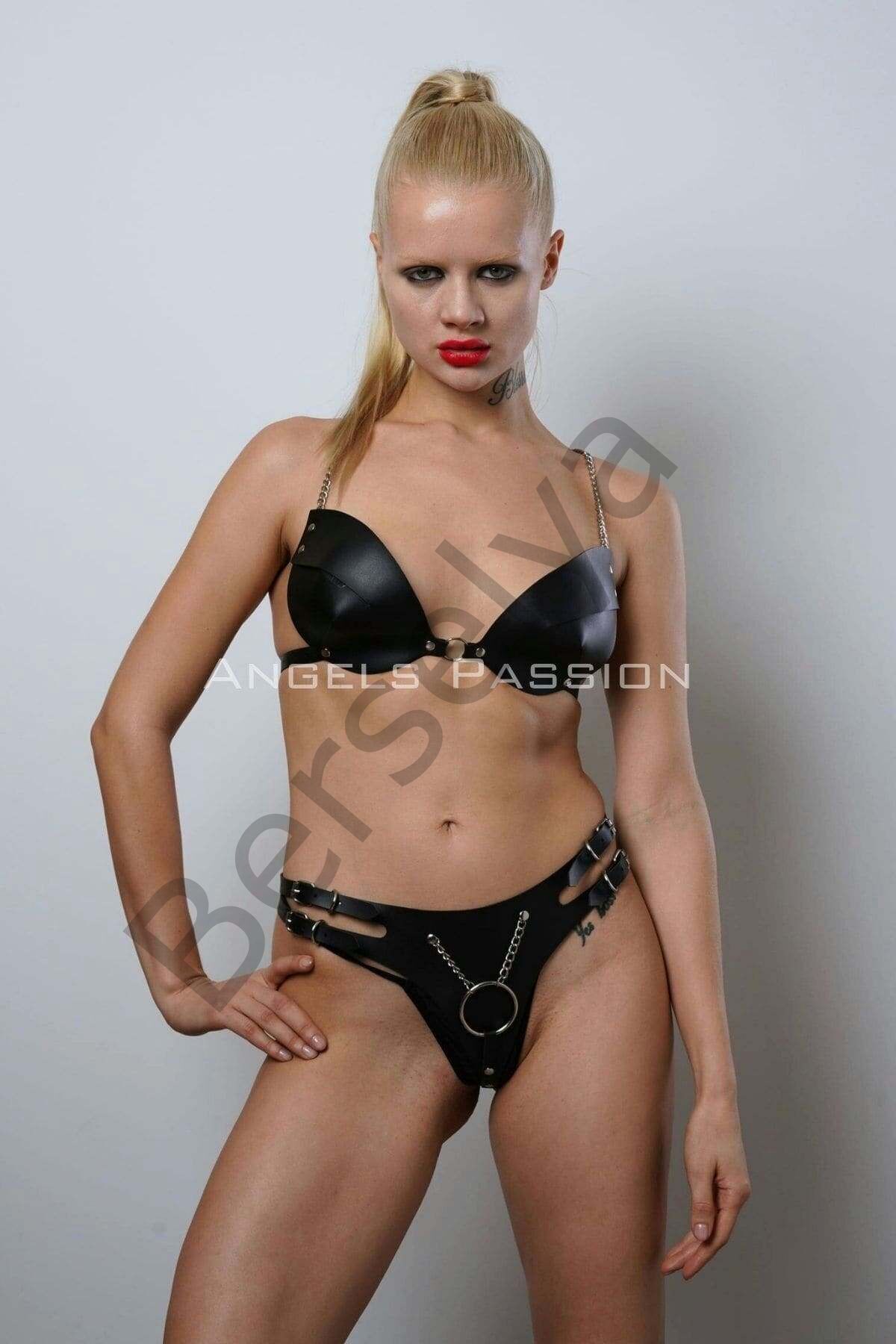 Deri Sütyen Takım, Sexy Deri Fantezi Giyim Sütyen Takım - Brf1223