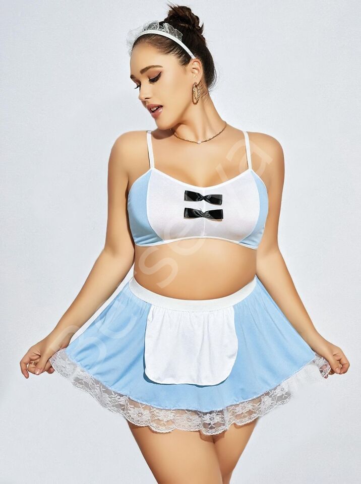 Mini Etekli Büyük Beden Fantezi Hizmetçi Kostümü