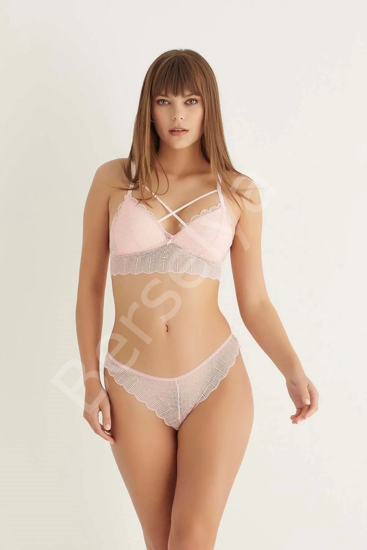 Pudra Destekli Çapraz Dantelli Bralet Takım 5527