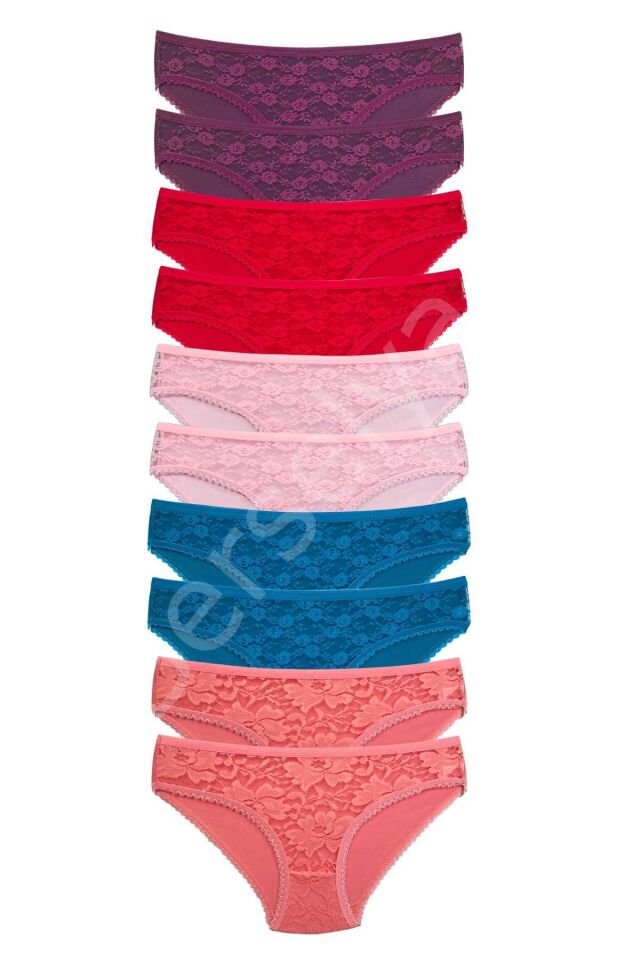 10 Adet Önü Dantelli Transparan Kadın Slip Külot S230