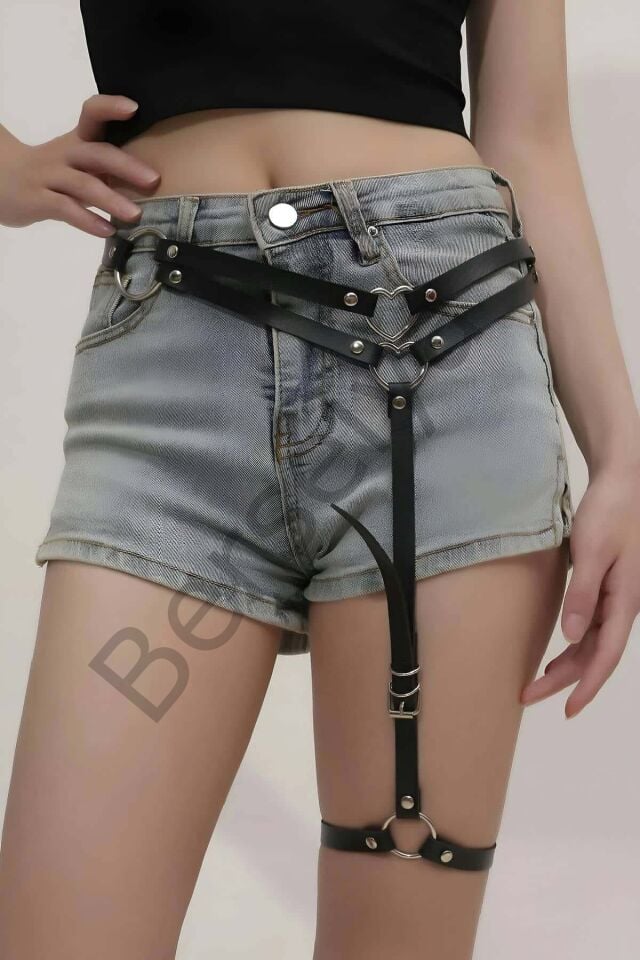 Seksi Deri Tek Bacaklı Jartiyer Harness - Brf930