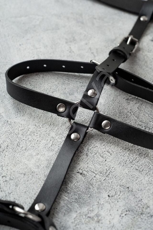 Siyah Deri Jartiyer Fantazi Harness 1007