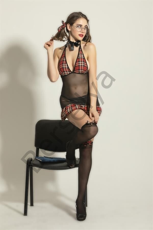 Fantezi Transparan Öğrenci Kostümü Siyah/ekose (brf6520)
