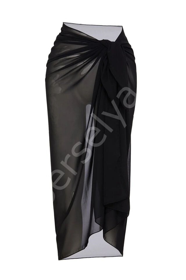 Kadın Siyah Bodrum Stili Bağlama Detaylı 150x75 Pareo