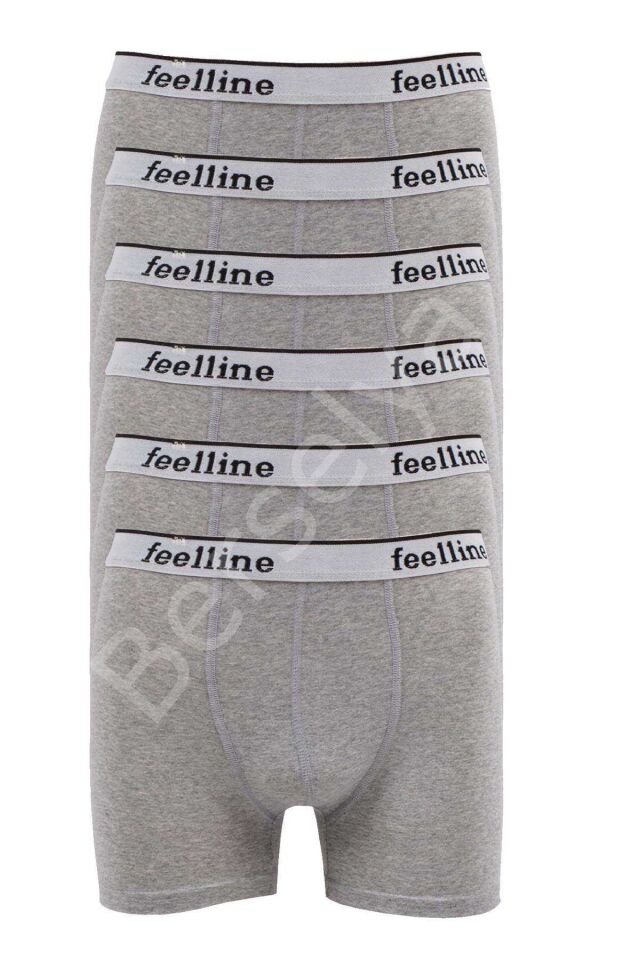 6 adet Feelline Gri Pamuklu Doğal Likralı Erkek Boxer