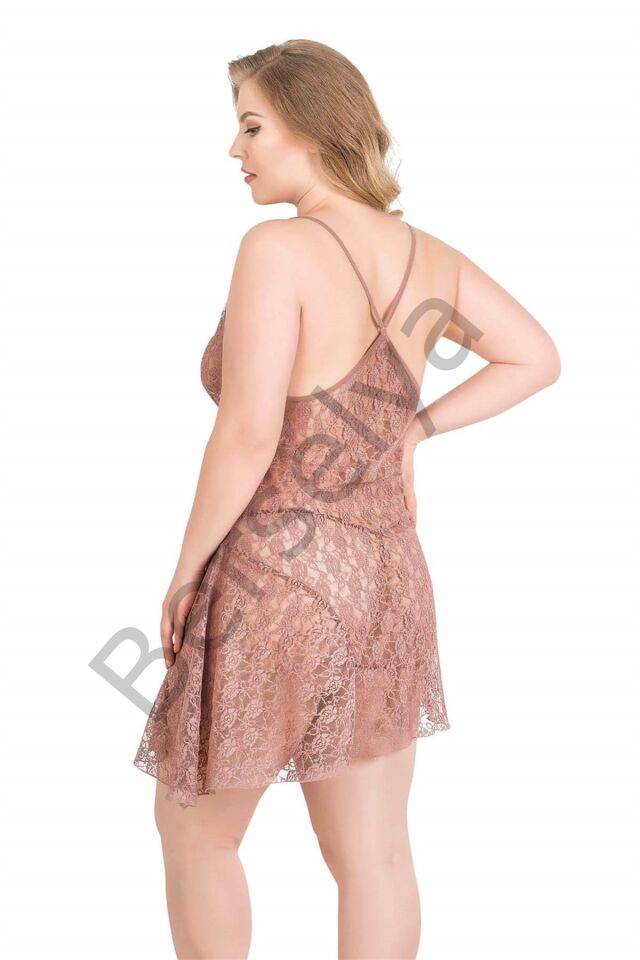 Büyük Beden Vizon Kısa Tül Gecelik