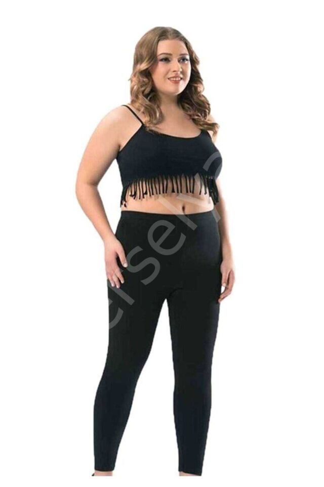 Kota Büyük Beden Kadın Uzun Paça Likralı Sporcu Düz Tayt Siyah 4000