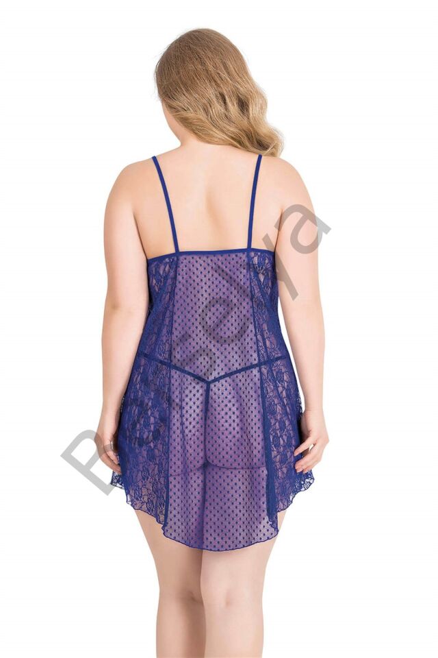 Büyük Beden Saks Kısa Tül Gecelik