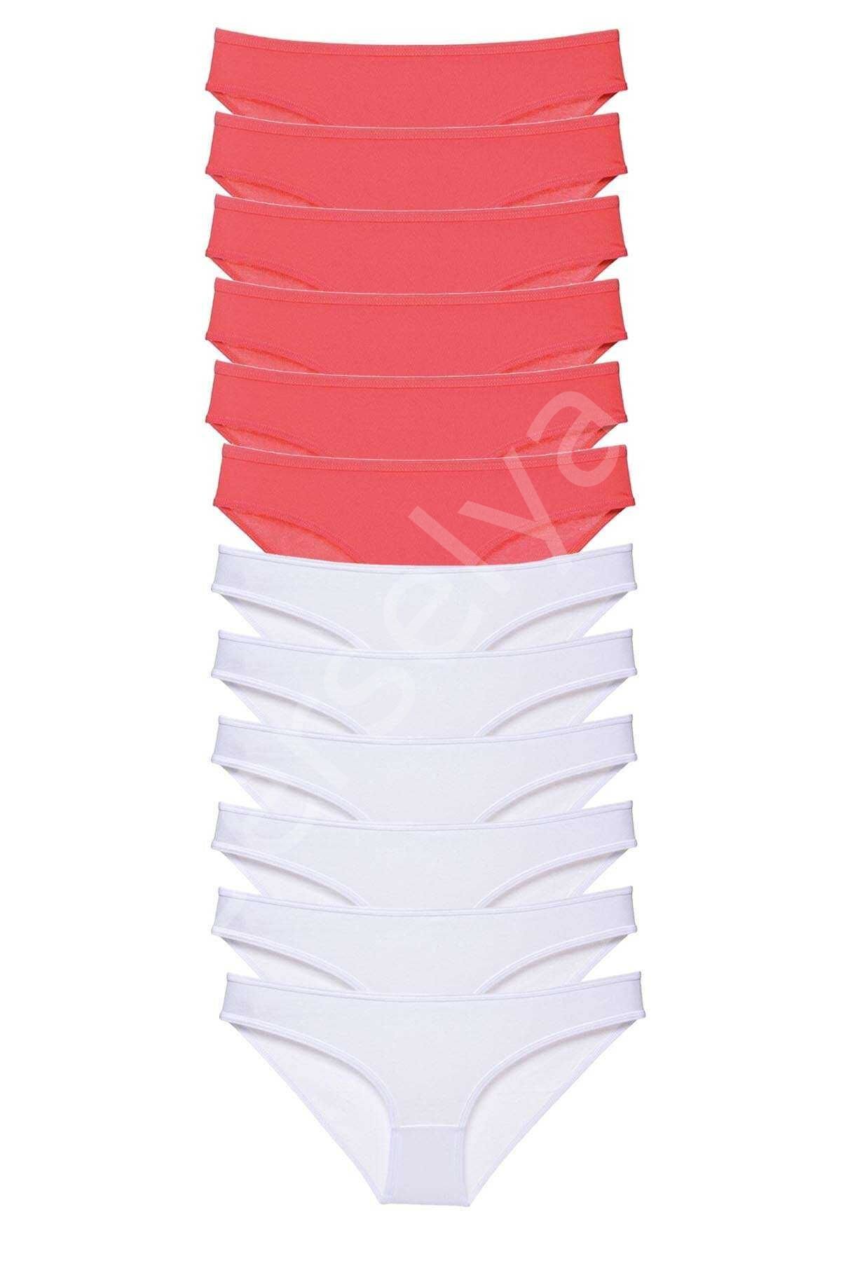 12 adet Eko Set Likralı Kadın Slip Külot Fuşya Beyaz XL