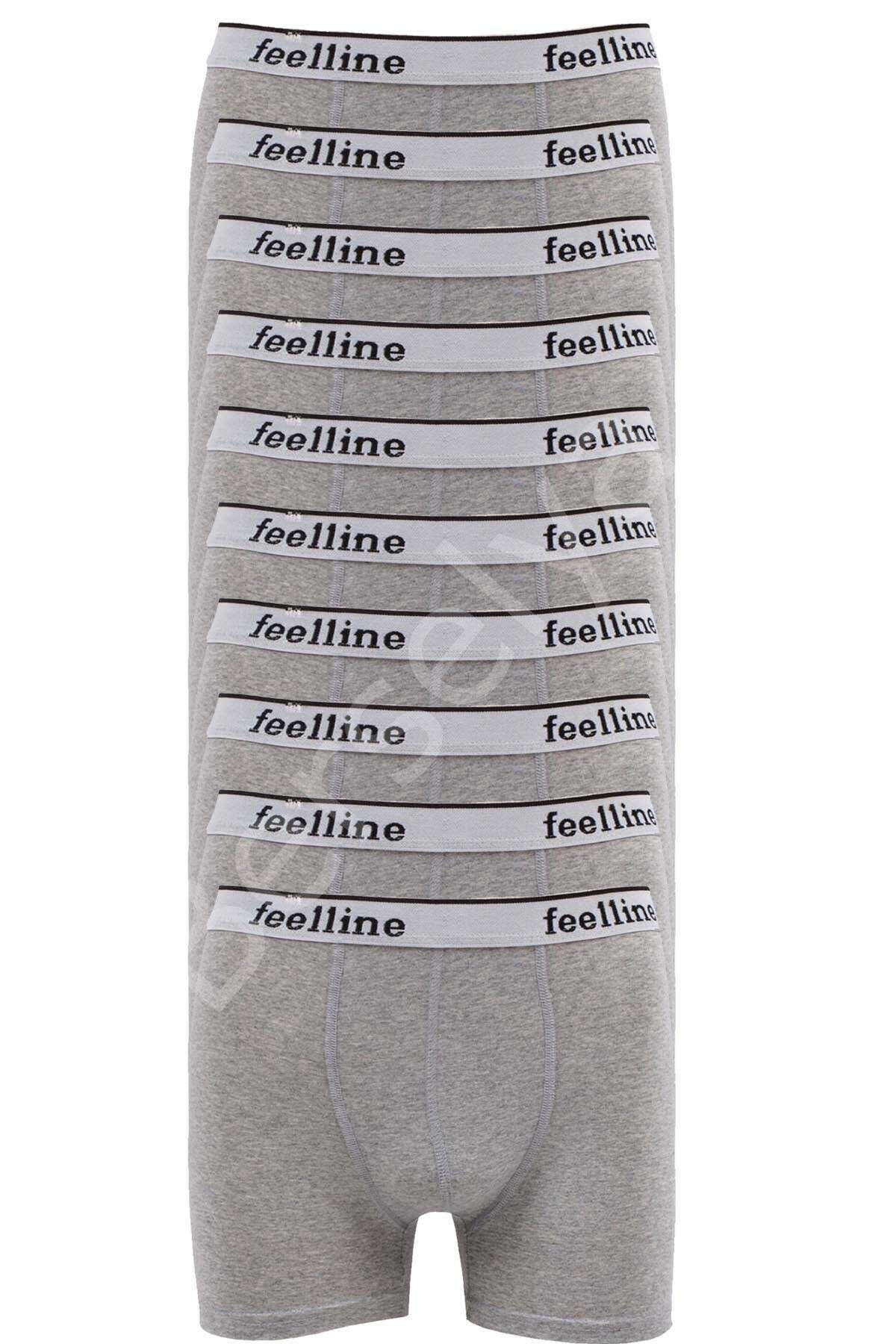 10 adet Feelline Gri Pamuklu Doğal Likralı Erkek Boxer